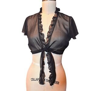Ruffle Sheer White House Black Market Tie Front Bolero Shrug Top Size S Black